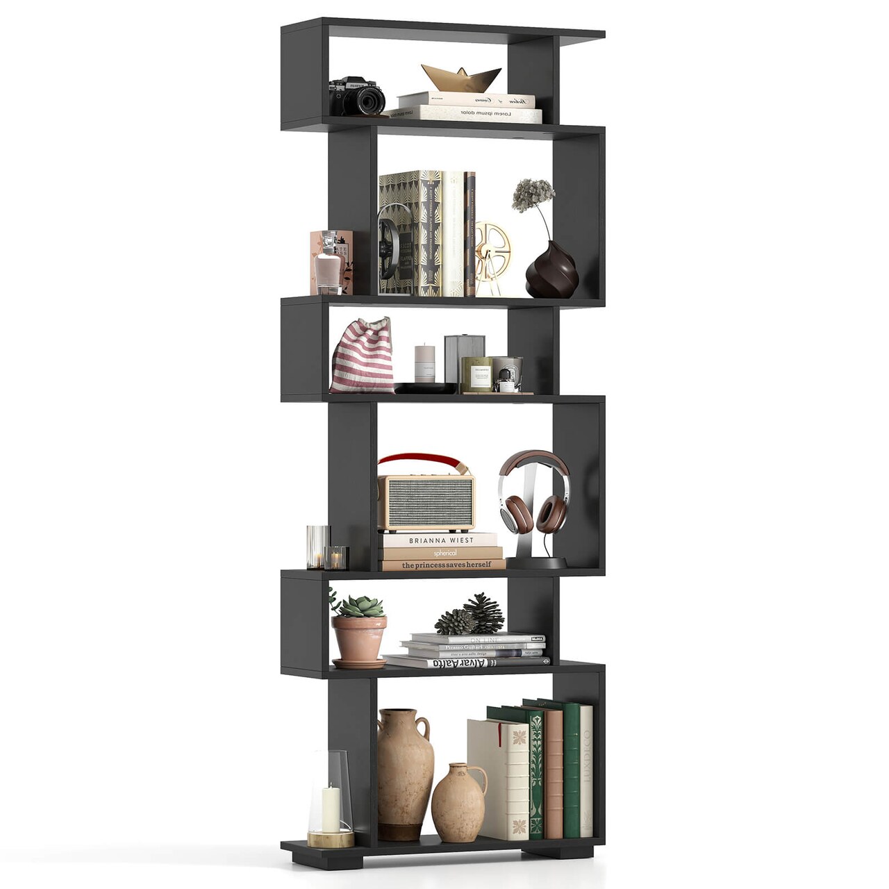 Costway 1/2 PCS Bookcase 6-Tier Bookshelf with Anti-Tipping Kit Freestanding Display Shelf Black/White